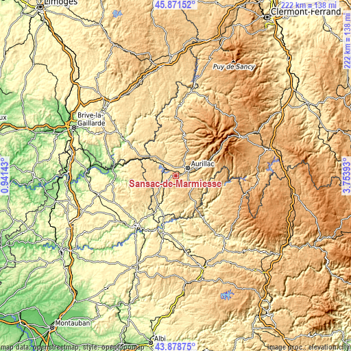 Topographic map of Sansac-de-Marmiesse