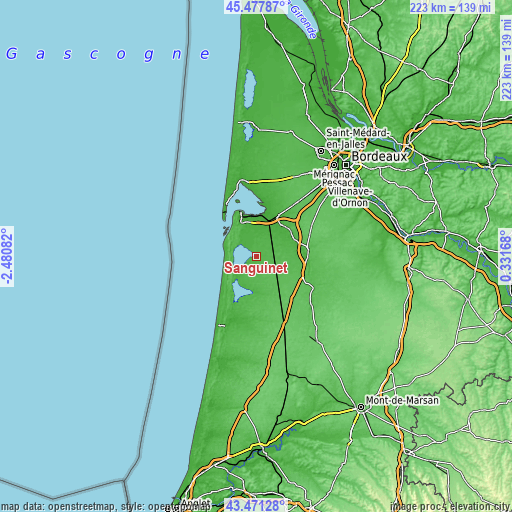 Topographic map of Sanguinet