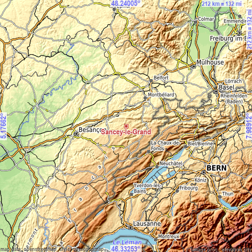 Topographic map of Sancey-le-Grand