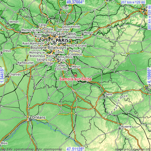 Topographic map of Samois-sur-Seine