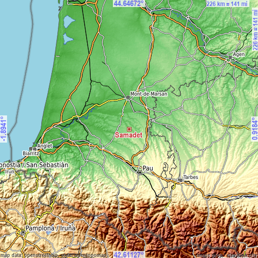 Topographic map of Samadet