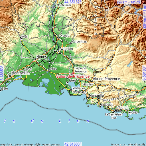 Topographic map of Salon-de-Provence
