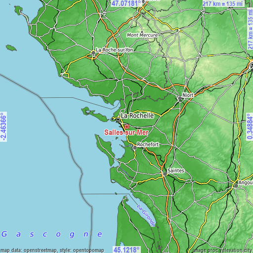 Topographic map of Salles-sur-Mer