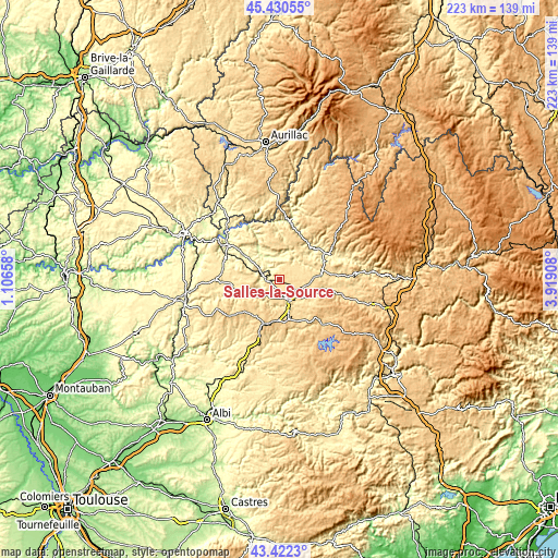 Topographic map of Salles-la-Source