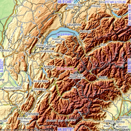 Topographic map of Sallanches