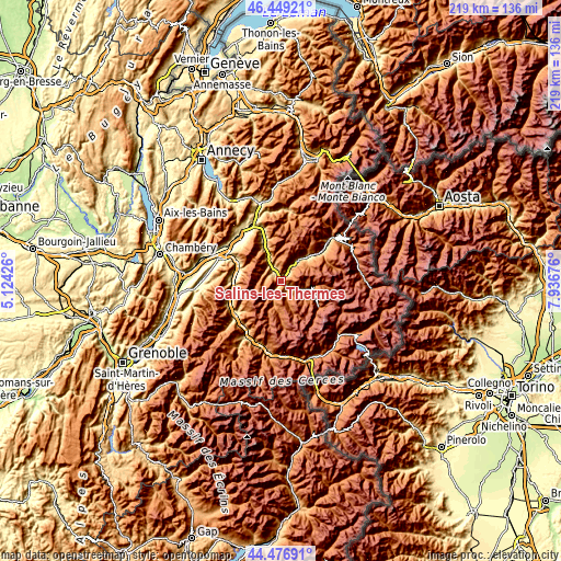 Topographic map of Salins-les-Thermes