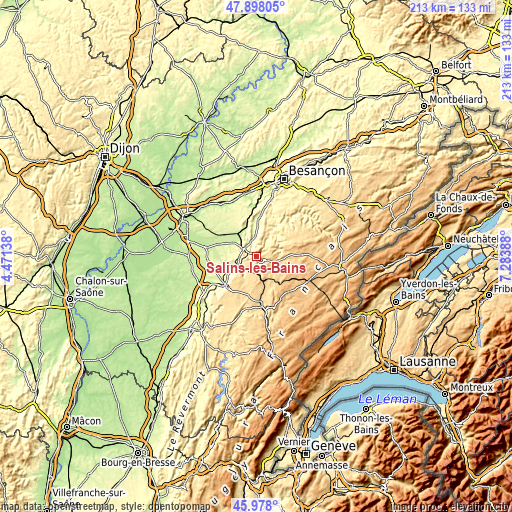 Topographic map of Salins-les-Bains