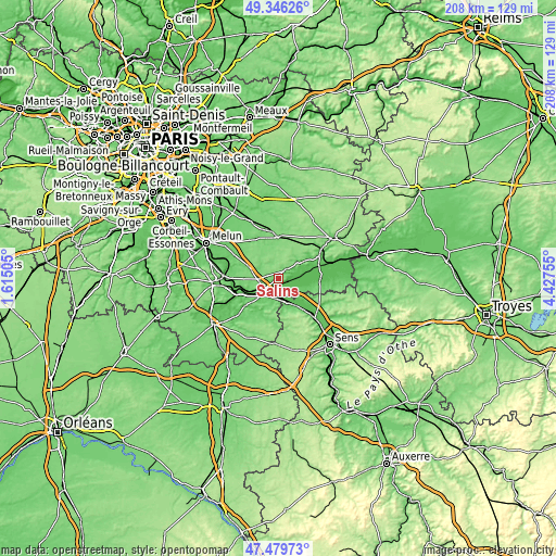 Topographic map of Salins