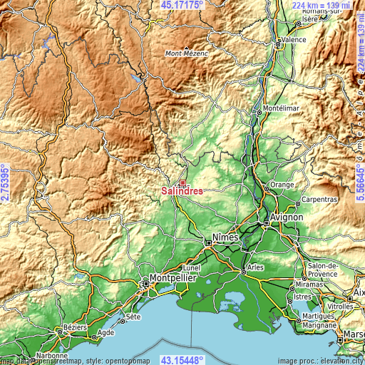 Topographic map of Salindres