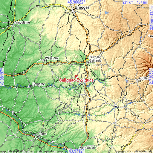 Topographic map of Salignac-Eyvigues