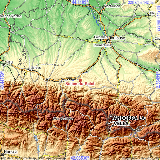 Topographic map of Salies-du-Salat