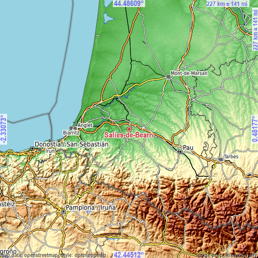 Topographic map of Salies-de-Béarn