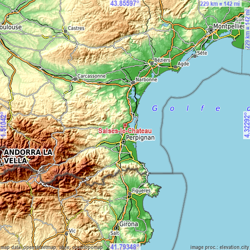 Topographic map of Salses-le-Château