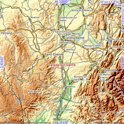 Topographic map of Salaise-sur-Sanne