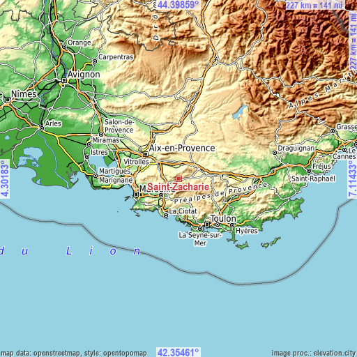 Topographic map of Saint-Zacharie