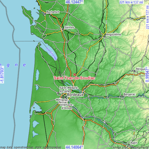 Topographic map of Saint-Yzan-de-Soudiac