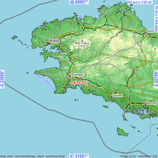 Topographic map of Saint-Yvi