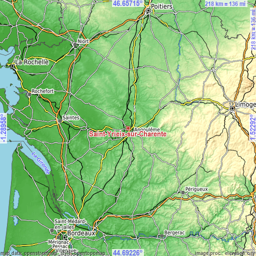 Topographic map of Saint-Yrieix-sur-Charente