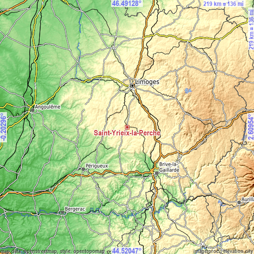 Topographic map of Saint-Yrieix-la-Perche