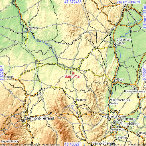 Topographic map of Saint-Yan