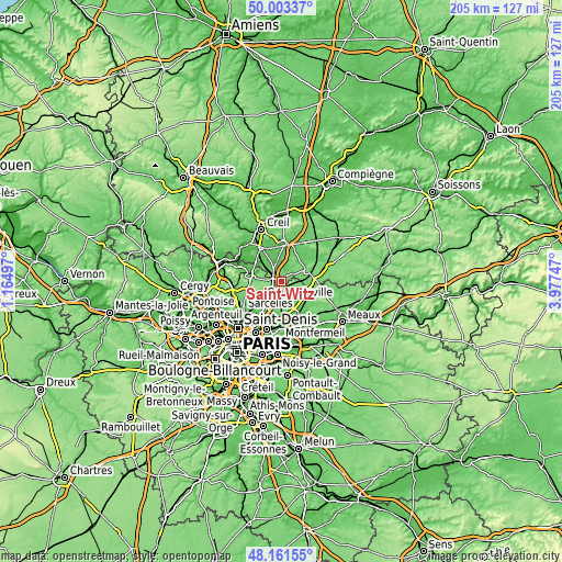 Topographic map of Saint-Witz