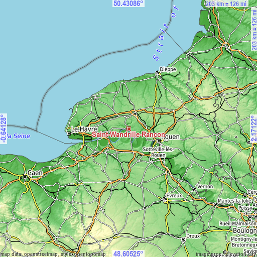 Topographic map of Saint-Wandrille-Rançon