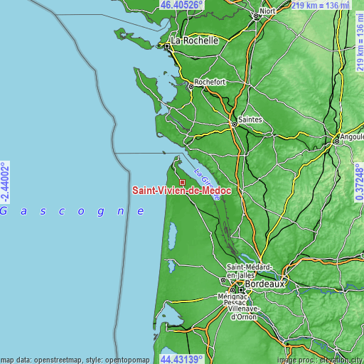 Topographic map of Saint-Vivien-de-Médoc