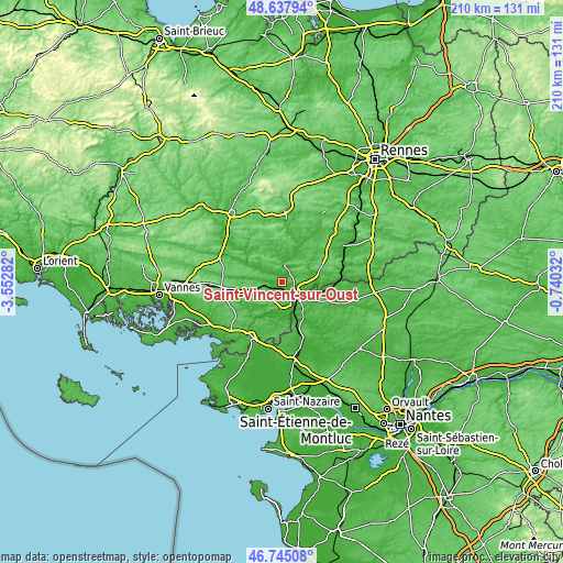 Topographic map of Saint-Vincent-sur-Oust