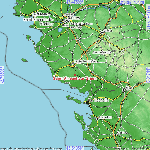 Topographic map of Saint-Vincent-sur-Graon