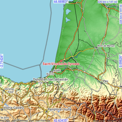 Topographic map of Saint-Vincent-de-Tyrosse