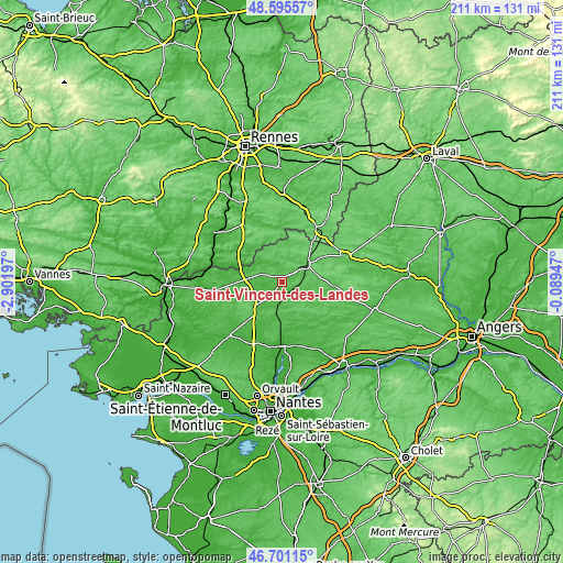 Topographic map of Saint-Vincent-des-Landes