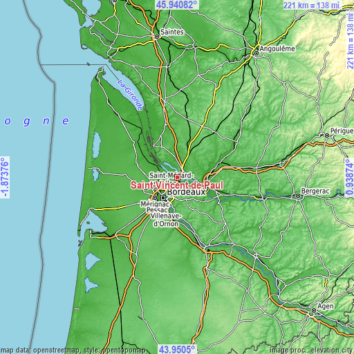 Topographic map of Saint-Vincent-de-Paul