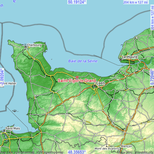 Topographic map of Saint-Vigor-le-Grand