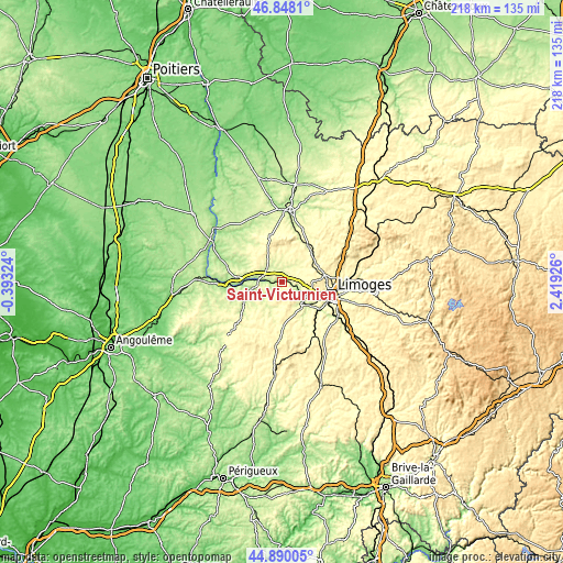 Topographic map of Saint-Victurnien