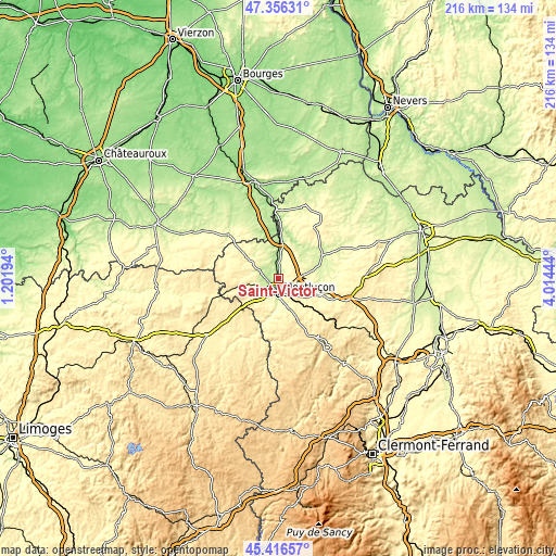 Topographic map of Saint-Victor
