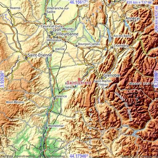 Topographic map of Saint-Vérand