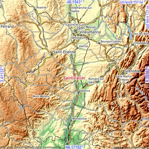 Topographic map of Saint-Vallier