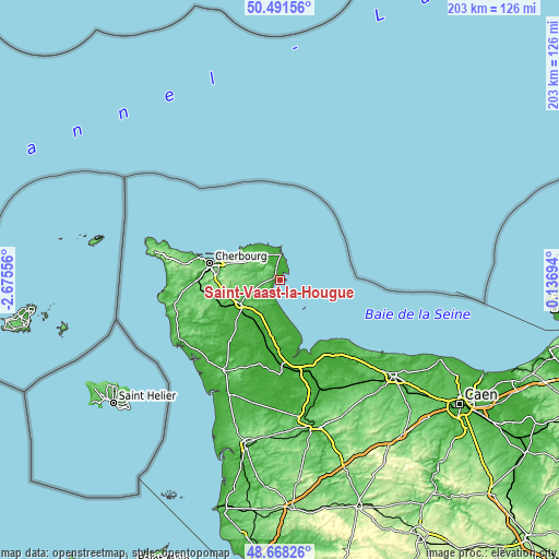 Topographic map of Saint-Vaast-la-Hougue