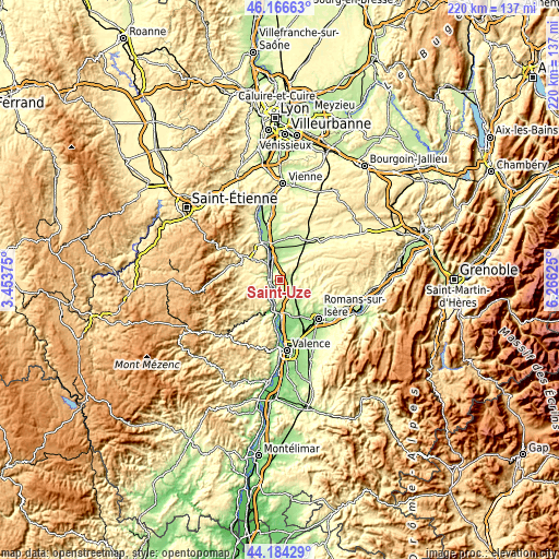 Topographic map of Saint-Uze