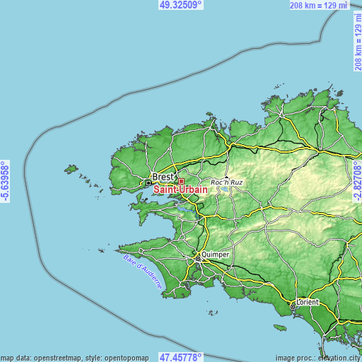Topographic map of Saint-Urbain