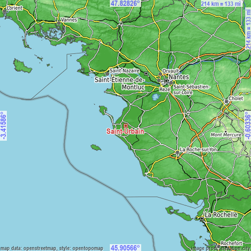 Topographic map of Saint-Urbain