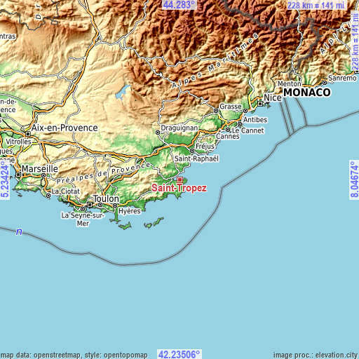 Topographic map of Saint-Tropez