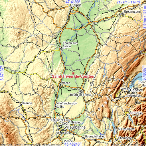 Topographic map of Saint-Trivier-de-Courtes