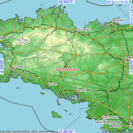 Topographic map of Saint-Thuriau