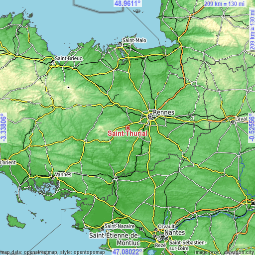 Topographic map of Saint-Thurial