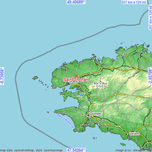 Topographic map of Saint-Thonan