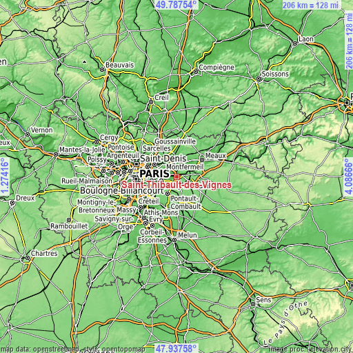 Topographic map of Saint-Thibault-des-Vignes