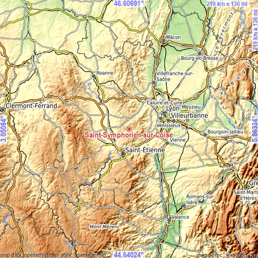 Topographic map of Saint-Symphorien-sur-Coise