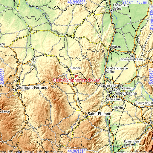 Topographic map of Saint-Symphorien-de-Lay