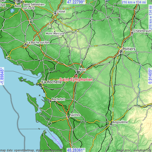 Topographic map of Saint-Symphorien